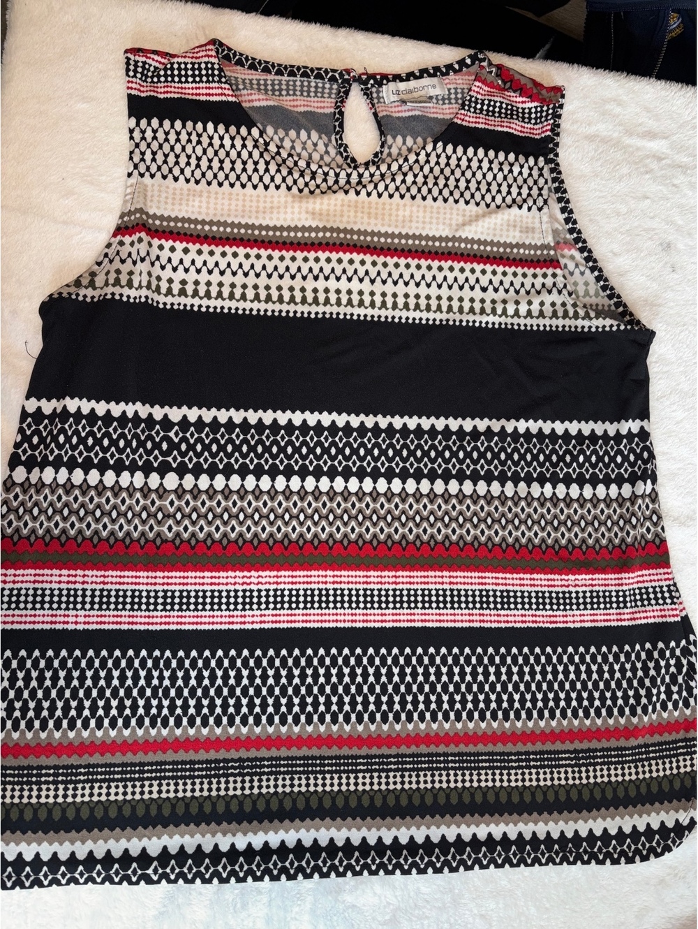 Liz Claiborne Black Red Geometric Stripe Sleeveless Knit Tank Top Blouse M